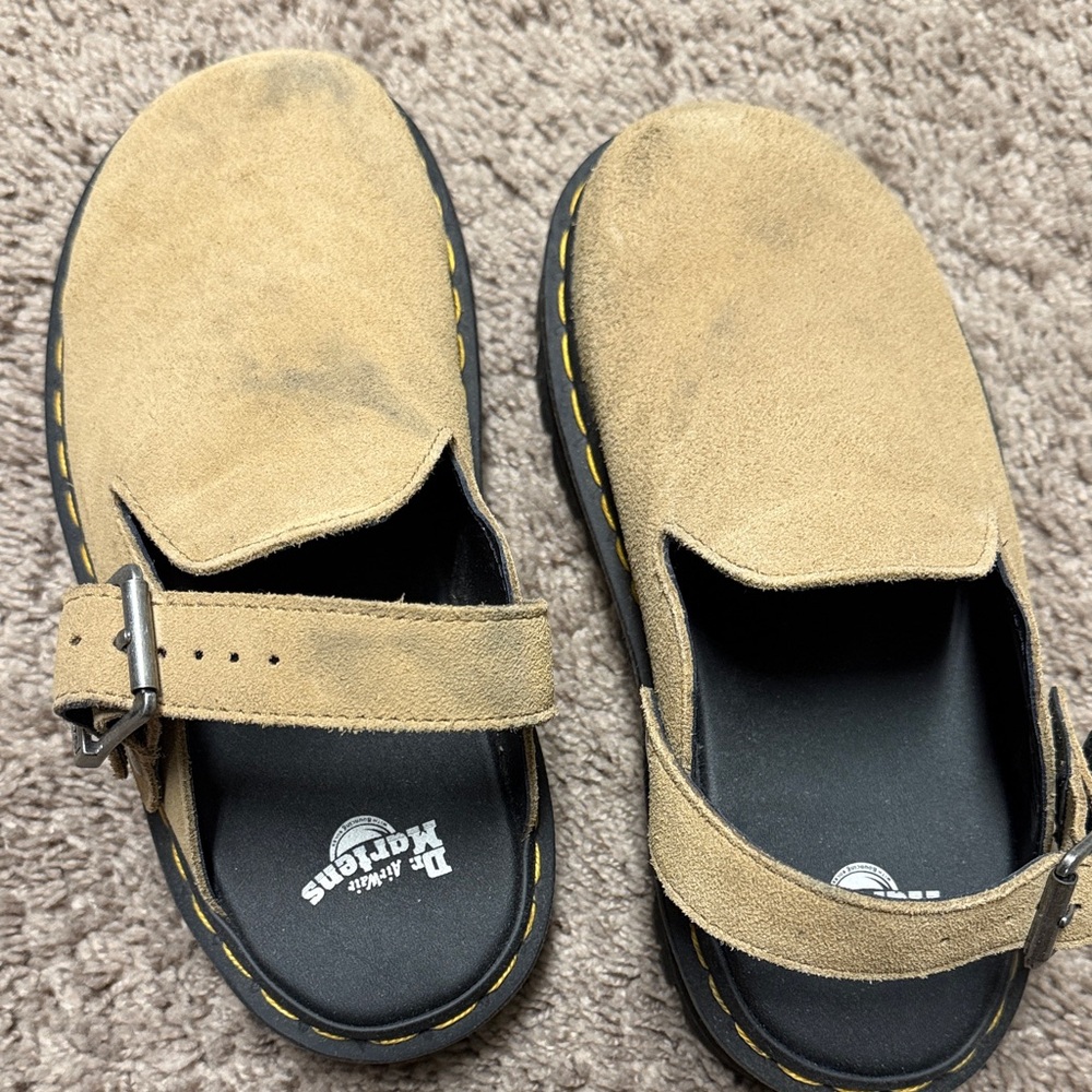 Dr. Martens Beige Suede Slip-On Shoes